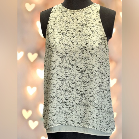 Dalia Tops - Dalia Ivory/Black Print Sleeveless Layered Tank Size XS